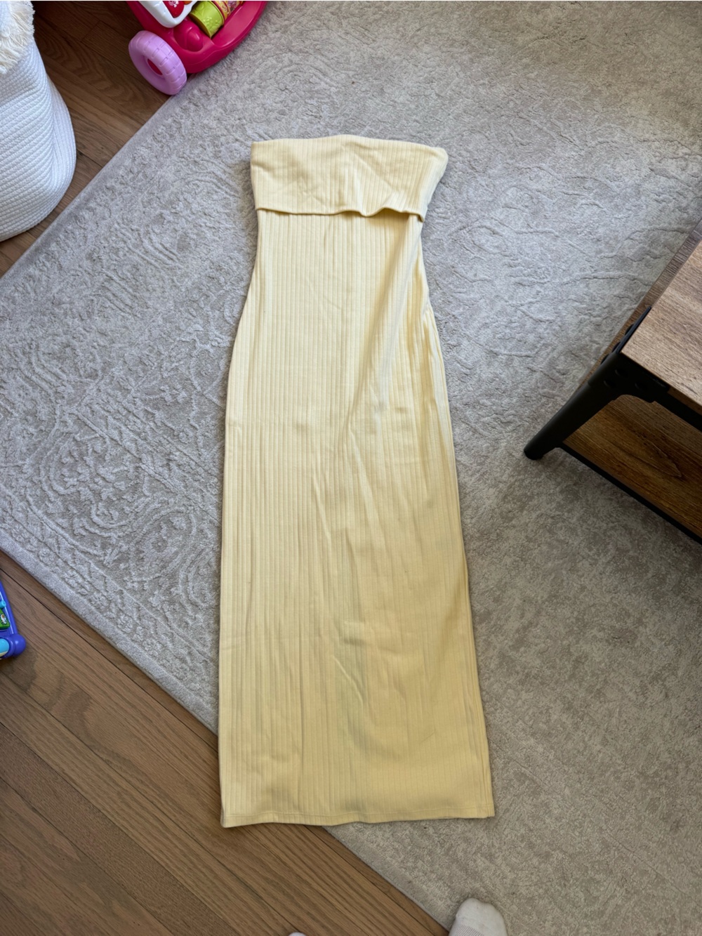 wild fable Strapless Ribbed Midi Dress in Pale Yellow